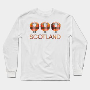 Trio of Scottish Red, Yellow, Black and White Tartan Patterned Sheep Long Sleeve T-Shirt